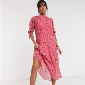 ASOS DESIGN pleated midi dress with tie sleeves